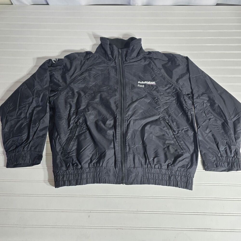 Ford AutoNation Full Zip Nylon Jacket Black Windbreaker Men Large Logo Full Zip